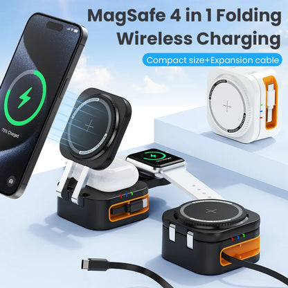 3-in-1 Portable 15W MagSafe Wireless Charging Cradle με Αναδιπλούμενο Καλώδιο