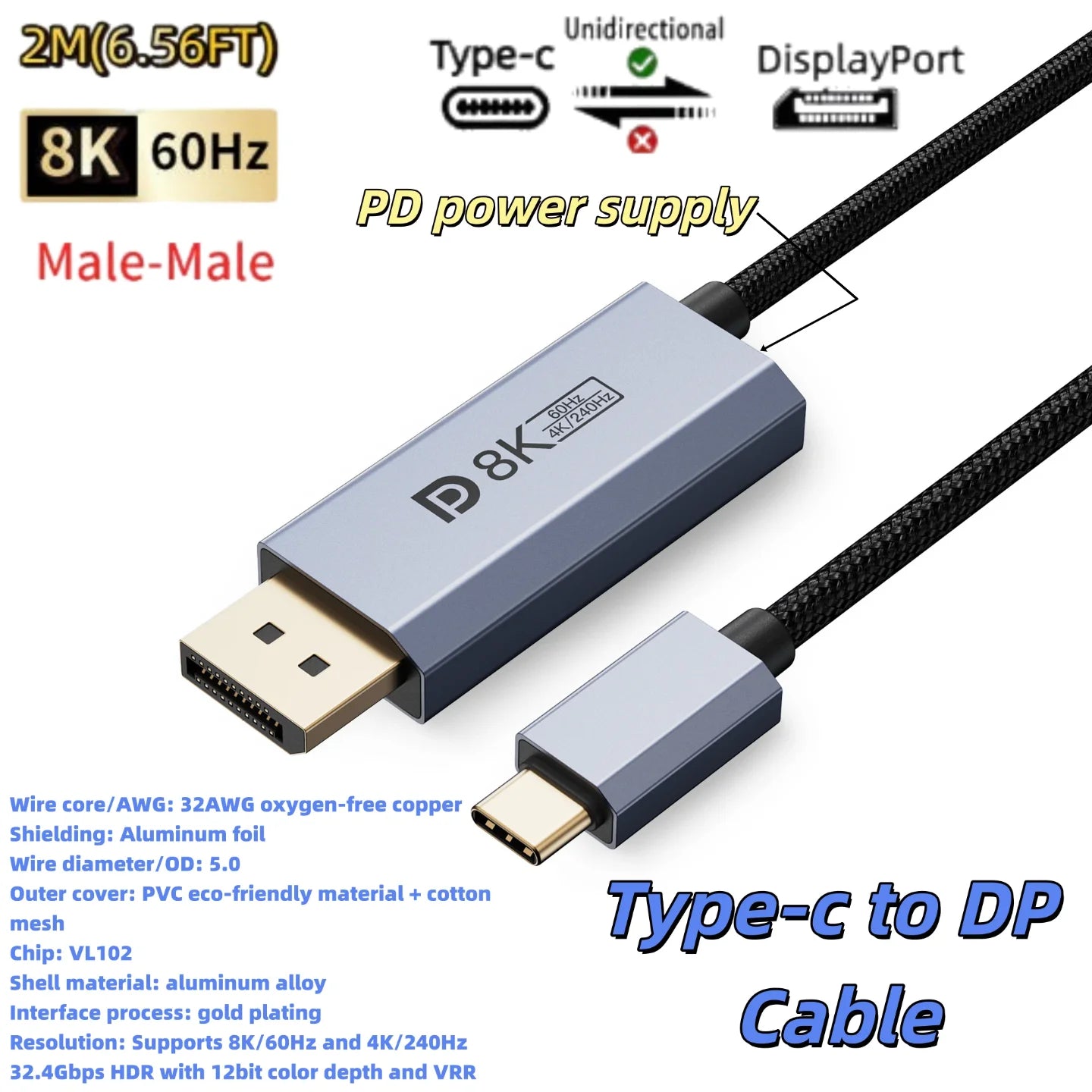 Καλώδιο USB-C σε DisplayPort 2.1 – 16K / 8K Ultra Performance