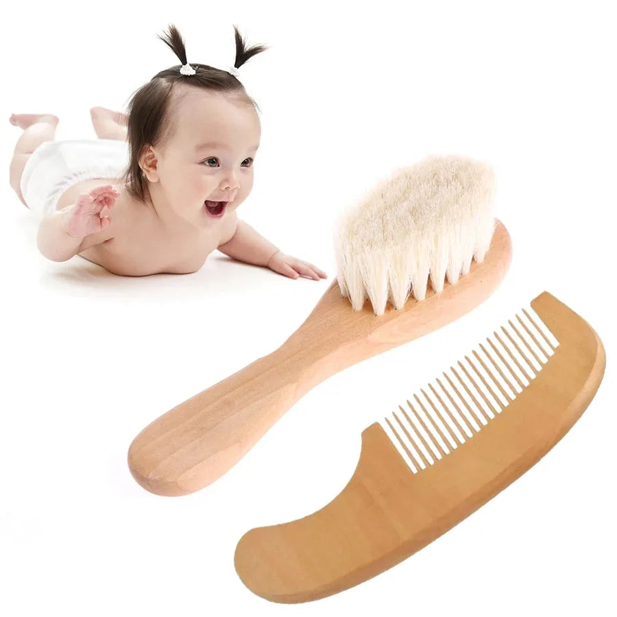 🍼✨ Baby Beech Wood Brush & Comb 🚀 (Με Μαλακό Μαλλί – Για Νεογέννητα)