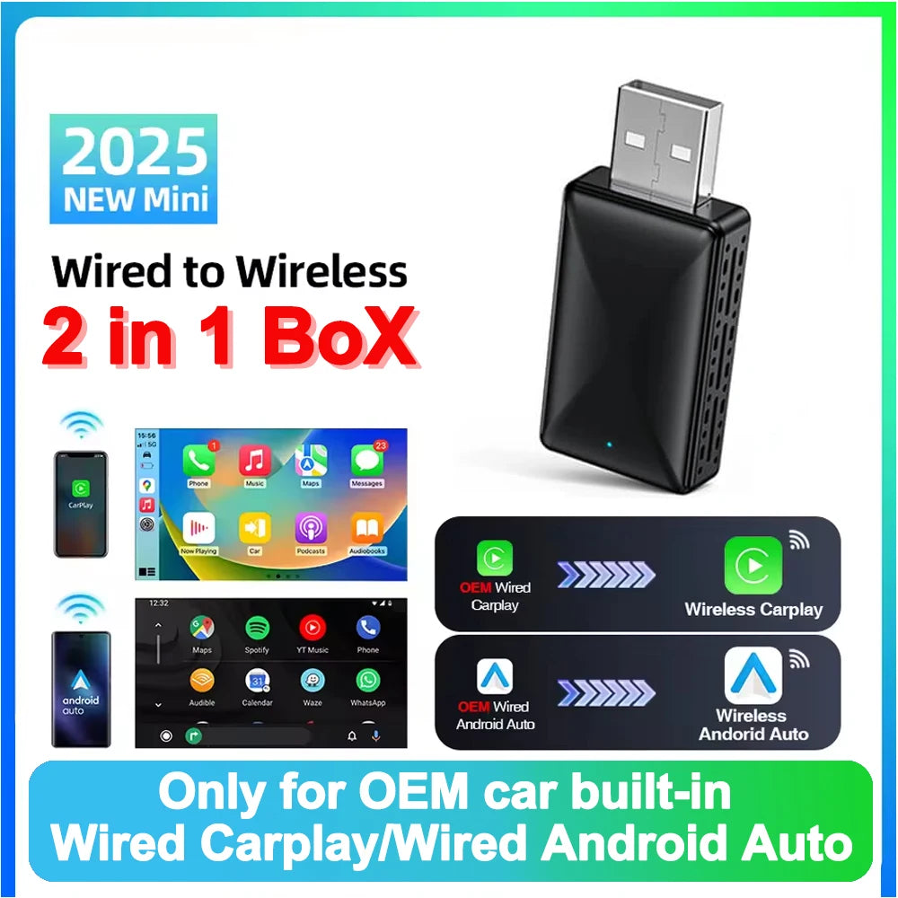🚗 2-in-1 Wireless CarPlay & Android Auto Adapter | Smart Mini BT + WiFi USB Dongle | Plug & Play | Universal Compatibility for OEM Cars