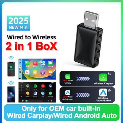 🚗 2-in-1 Wireless CarPlay & Android Auto Adapter | Smart Mini BT + WiFi USB Dongle | Plug & Play | Universal Compatibility for OEM Cars