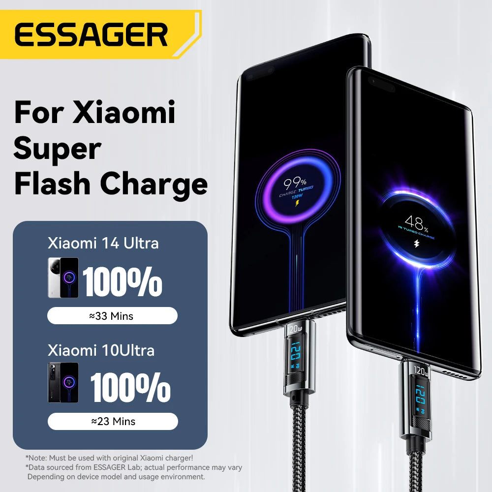 Essager USB Type-C Καλώδιο Φόρτισης 120W με LED Ένδειξη Ισχύος