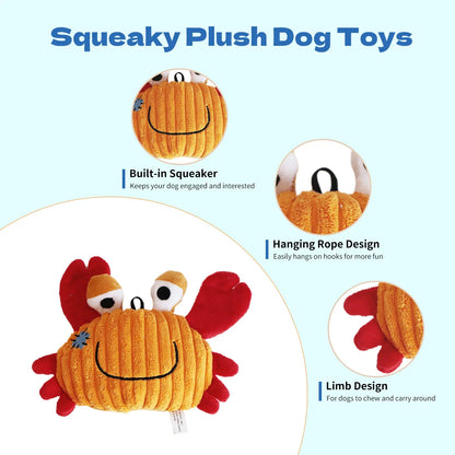 Ocean Series Plush Dog Toys 🐶🌊 | Soft & Squeaky 🔊🧸 | For Small & Medium Breeds 🐾 | Cute Puppy Play Set ✅