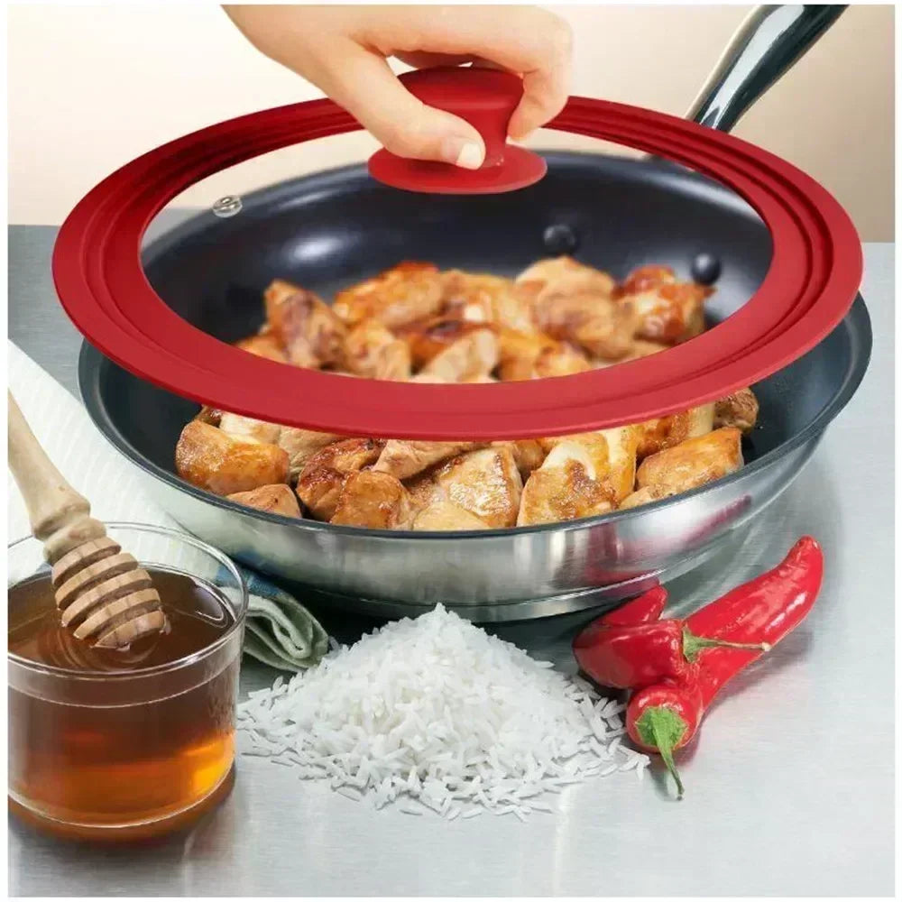 🍳 Καπάκι Τηγανιού & Κατσαρόλας από Ανθεκτικό Γυαλί & Σιλικόνη – Διαφανές με Λαβή Σιλικόνης | 16-32cm