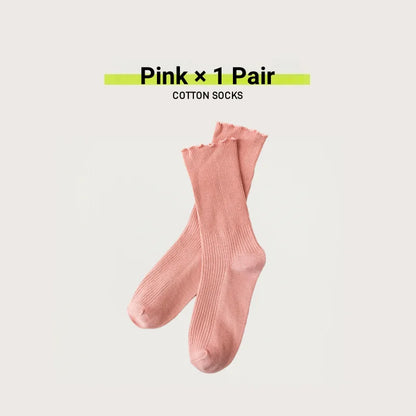 🧦 Γυναικείες Κάλτσες Cotton Stackable – Vintage Στυλ με Ruffle Trim (1/3/5 Ζευγάρια)