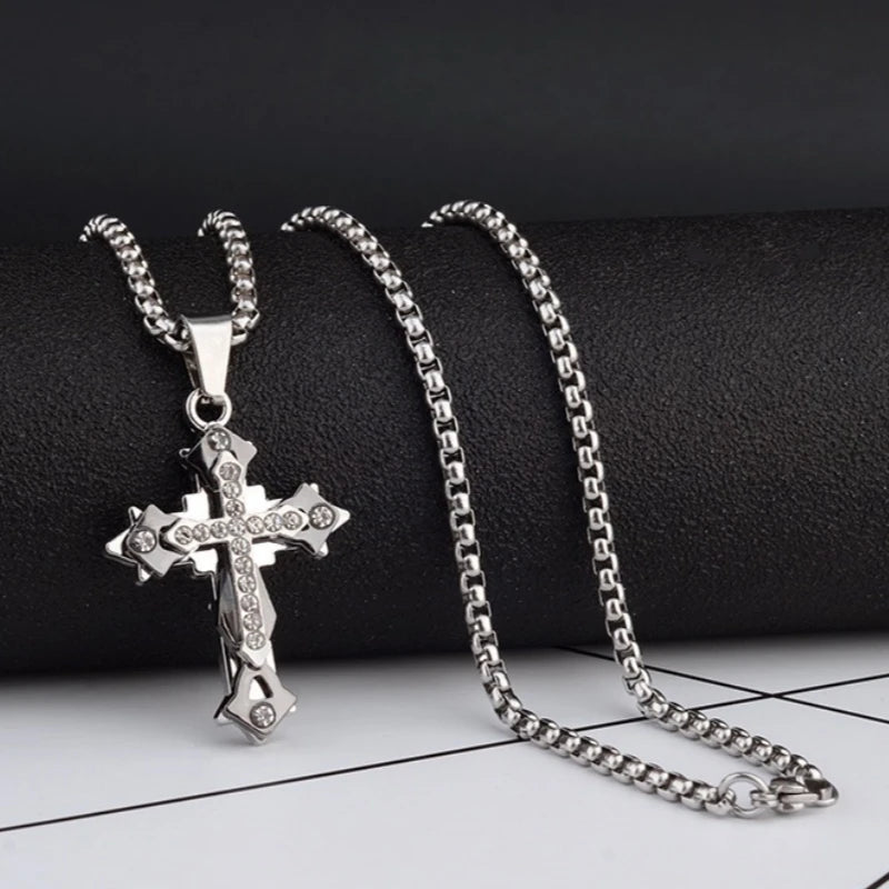 ✝️ High Quality Cross Titanium Steel Necklace – Ανδρικό & Γυναικείο Κολιέ με Σταυρό & Rhinestones | Ανοξείδωτο Ατσάλι, Anti-Fade & Fashion Design