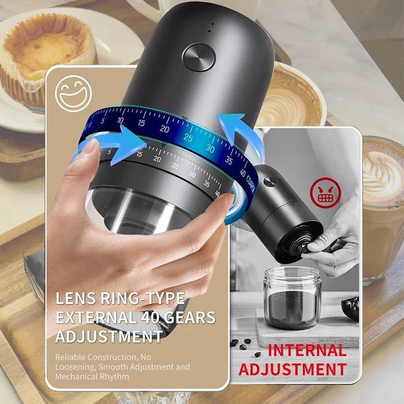 ☕⚡ Φορητός Ηλεκτρικός Μύλος Καφέ USB – 40 Επίπεδα Άλεσης & Επαναφορτιζόμενος ⚡☕