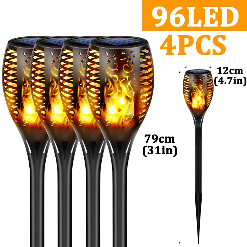 🔥🌞 Ηλιακά Φωτιστικά Κήπου – 96 LED Torch με Εφέ Φλόγας, Αδιάβροχα & Αυτόματης Λειτουργίας 🌙✨