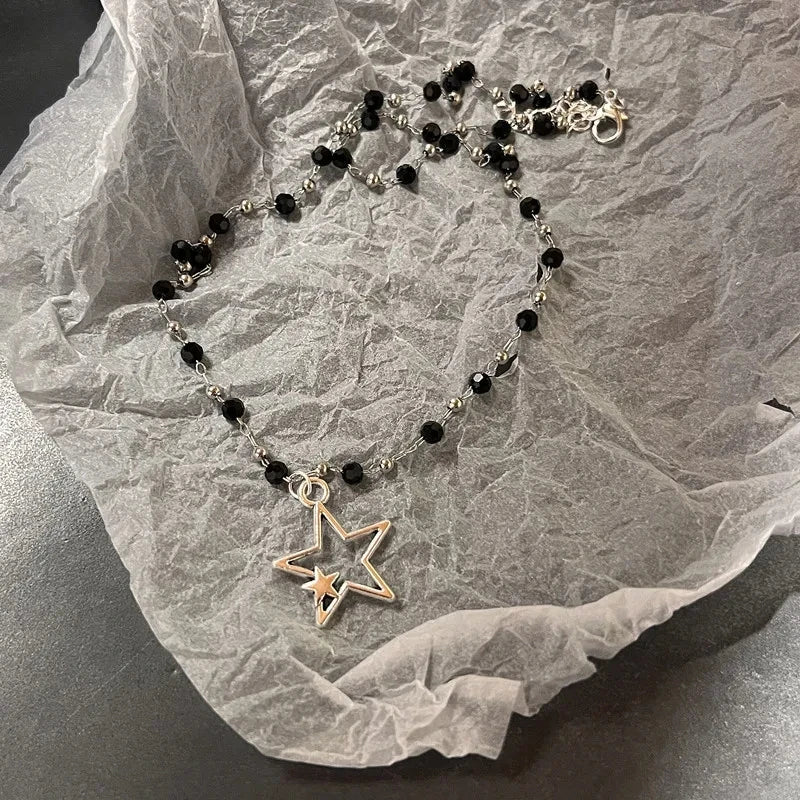 ⭐ Vintage Δερμάτινο Κολιέ με Αστέρι – Unisex, Ασημί Αντικέ με Y2K Aesthetic ✨