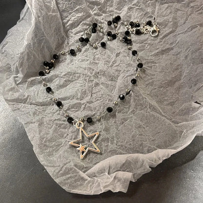 ⭐ Vintage Δερμάτινο Κολιέ με Αστέρι – Unisex, Ασημί Αντικέ με Y2K Aesthetic ✨