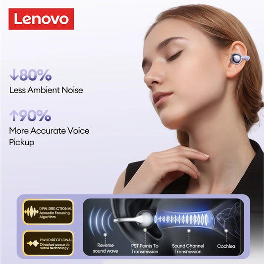 Lenovo LE302 OWS Bluetooth 6.0 – Ασύρματα Ear Clip Ακουστικά με Open-Ear Σχεδιασμό & Αυτονομία έως 25 Ώρες