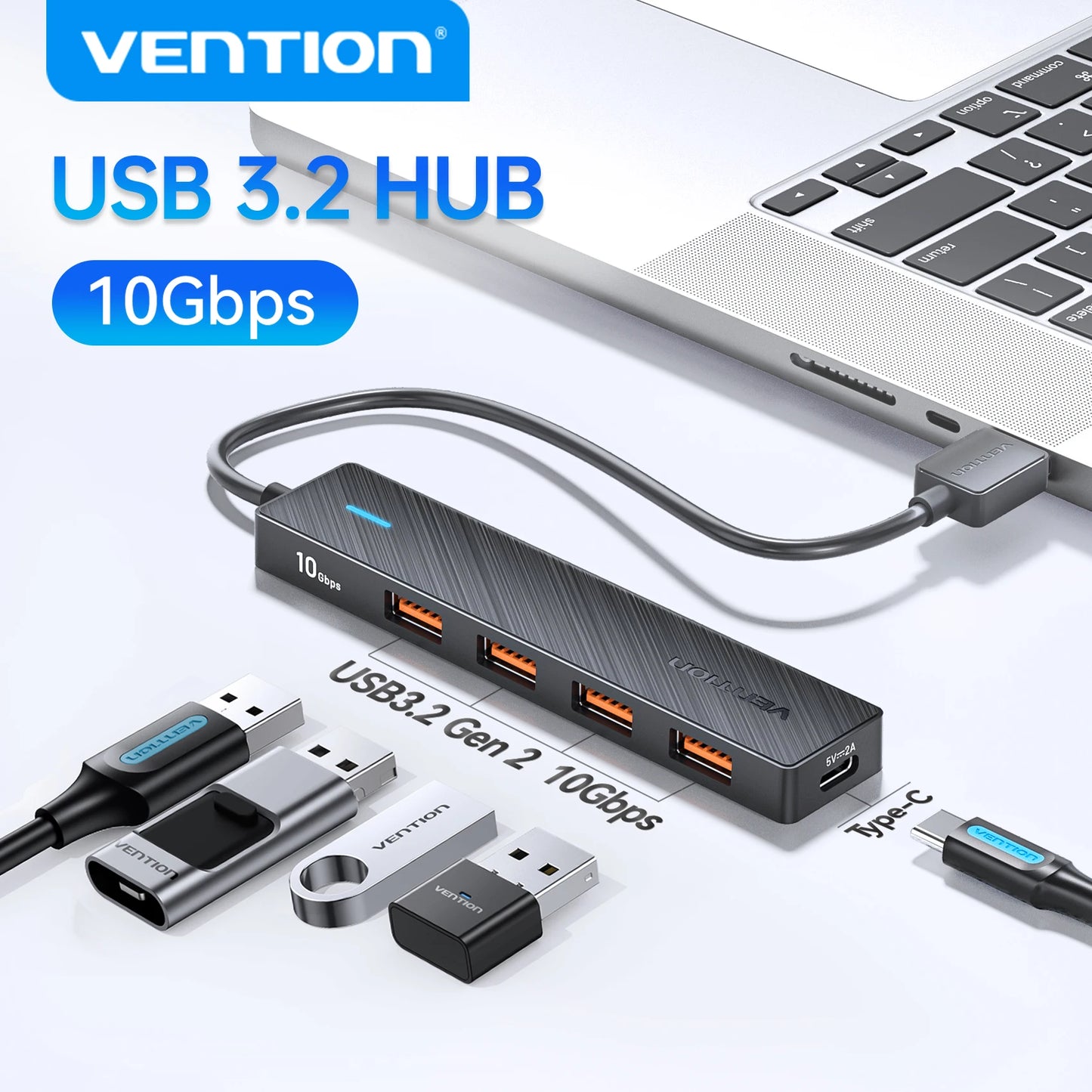 Vention USB 3.2 Gen2 HUB 5 Ports – 10Gbps High-Speed Multiport Adapter