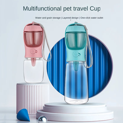 Portable Pet Water Bottle 🐾💧 | Food Dispenser Included 🥣 | Travel-Friendly 🚗 | Food Grade Material ✅