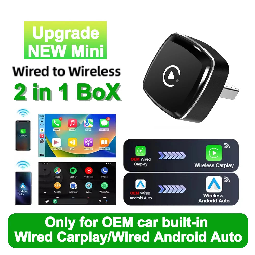 🚗 2-in-1 Wireless CarPlay & Android Auto Adapter | Smart Mini BT + WiFi USB Dongle | Plug & Play | Universal Compatibility for OEM Cars