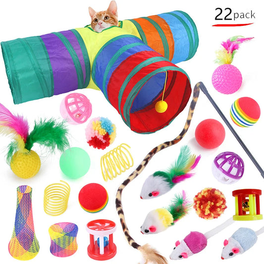 Cat Tunnel Toy Set 🐱🎪 | Foldable Tunnel + Mouse Balls 🧶🐭 | Simulated Fish 🎣 | Fun Tent for Kittens & Cats ✅