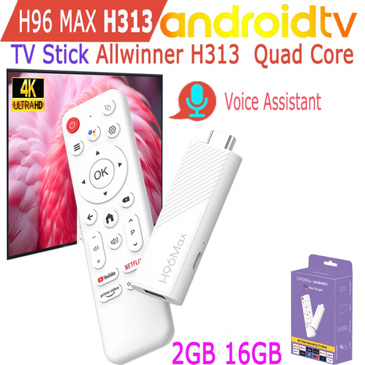📺 H96 Max H313 Android TV Stick – 4K HDR, Quad Core, WiFi6 & Voice Assistant