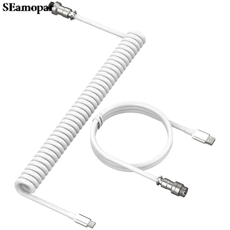 Coiled Keyboard Cable Type-C to USB-A with Detachable Metal Aviator