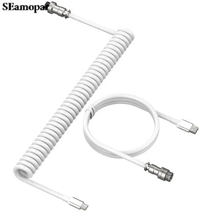 Coiled Keyboard Cable Type-C to USB-A with Detachable Metal Aviator