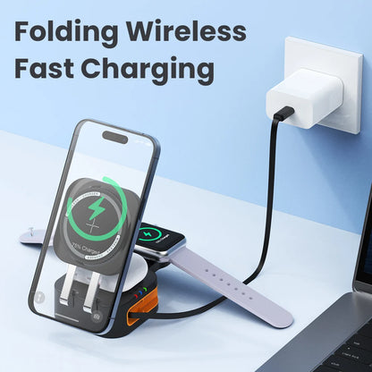 3-in-1 Portable 15W MagSafe Wireless Charging Cradle με Αναδιπλούμενο Καλώδιο