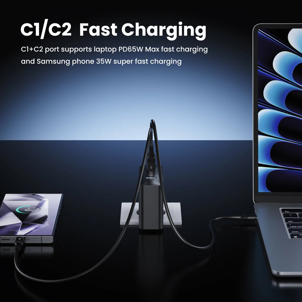 ⚡ ASOMETECH 100W GaN Fast Charger – Φορτιστής Ταχείας Φόρτισης με 4 Θύρες (3×USB-C + 1×USB-A)