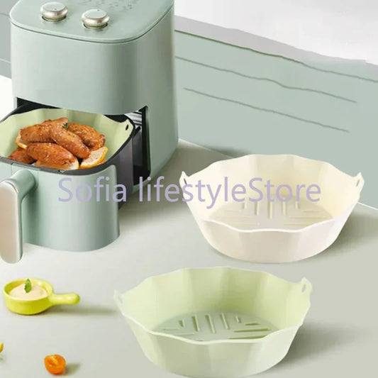 🍟 Στρογγυλό Σκεύος Σιλικόνης για Air Fryer – Επαναχρησιμοποιήσιμο & Αντικολλητικό | Ιδανικό για Ψήσιμο, Τηγάνισμα & Φούρνο