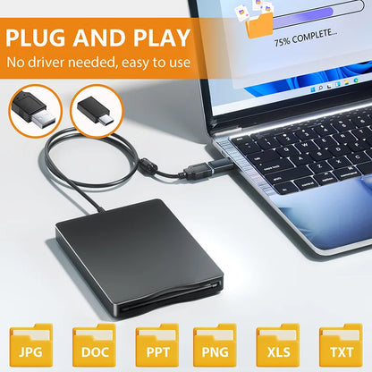 💾🔌 Portable 3.5" Floppy Disk Reader USB Type-C 🚀 (1.44MB External Drive)