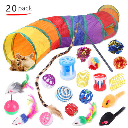 Cat Tunnel Toy Set 🐱🎪 | Foldable Tunnel + Mouse Balls 🧶🐭 | Simulated Fish 🎣 | Fun Tent for Kittens & Cats ✅