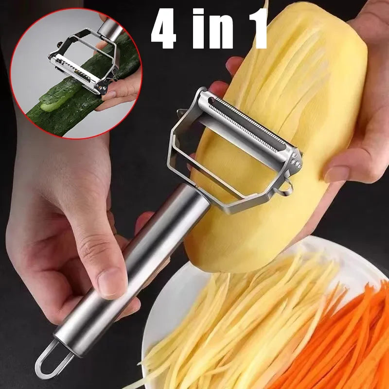🥔🥕 4in1 Πολυλειτουργικό Peeler & Τρίφτης – Ανοξείδωτο Ατσάλι για Φρούτα & Λαχανικά 🍏🍋