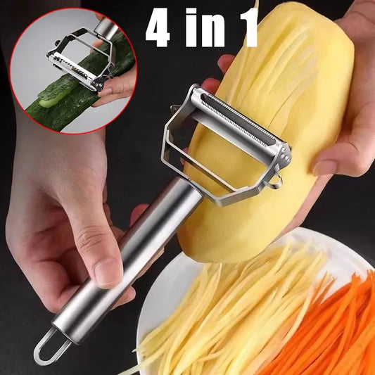 🥔🥕 4in1 Πολυλειτουργικό Peeler & Τρίφτης – Ανοξείδωτο Ατσάλι για Φρούτα & Λαχανικά 🍏🍋