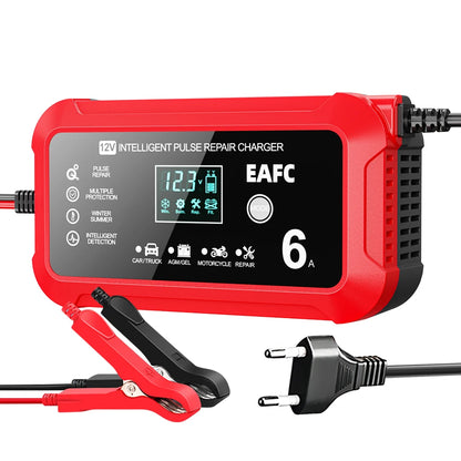 🔋🚗 Smart Battery Charger 12V 6A – Car & Motorcycle with LCD Repair Mode 🚗🔋