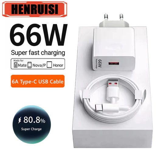 ⚡🔌 6A 66W Super Fast Wall Charger – EU/US Plug για Huawei, Honor & Nova Series