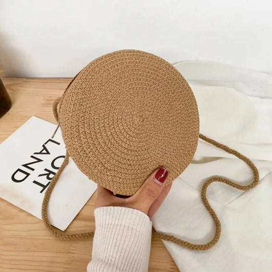 👜🌴 Minimalist Straw Bag – Στρογγυλή Τσάντα Ώμου & Χιαστί, Καλοκαιρινό Στυλ Διακοπών ✨☀️