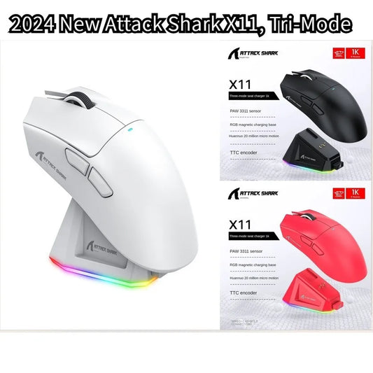 🦈 Attack Shark X11 Wireless Gaming Mouse PAW3311 • 22.000 DPI • Tri-Mode • RGB • 400 IPS • 40G Acceleration • Ultra-Light 63g ⚡🔥