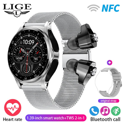 🎯 LIGE NFC Smartwatch με Ενσωματωμένα TWS Ακουστικά – 2 σε 1, Ρολόι & Ακουστικά! 🎯