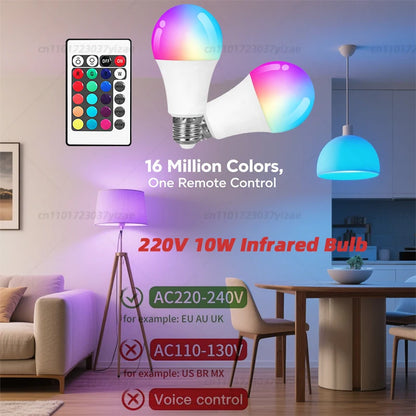 🌈💡 RGBW LED Bulb με Remote Control – 16 Χρώματα + Λευκό Φως | E27 Base 220V, 9W