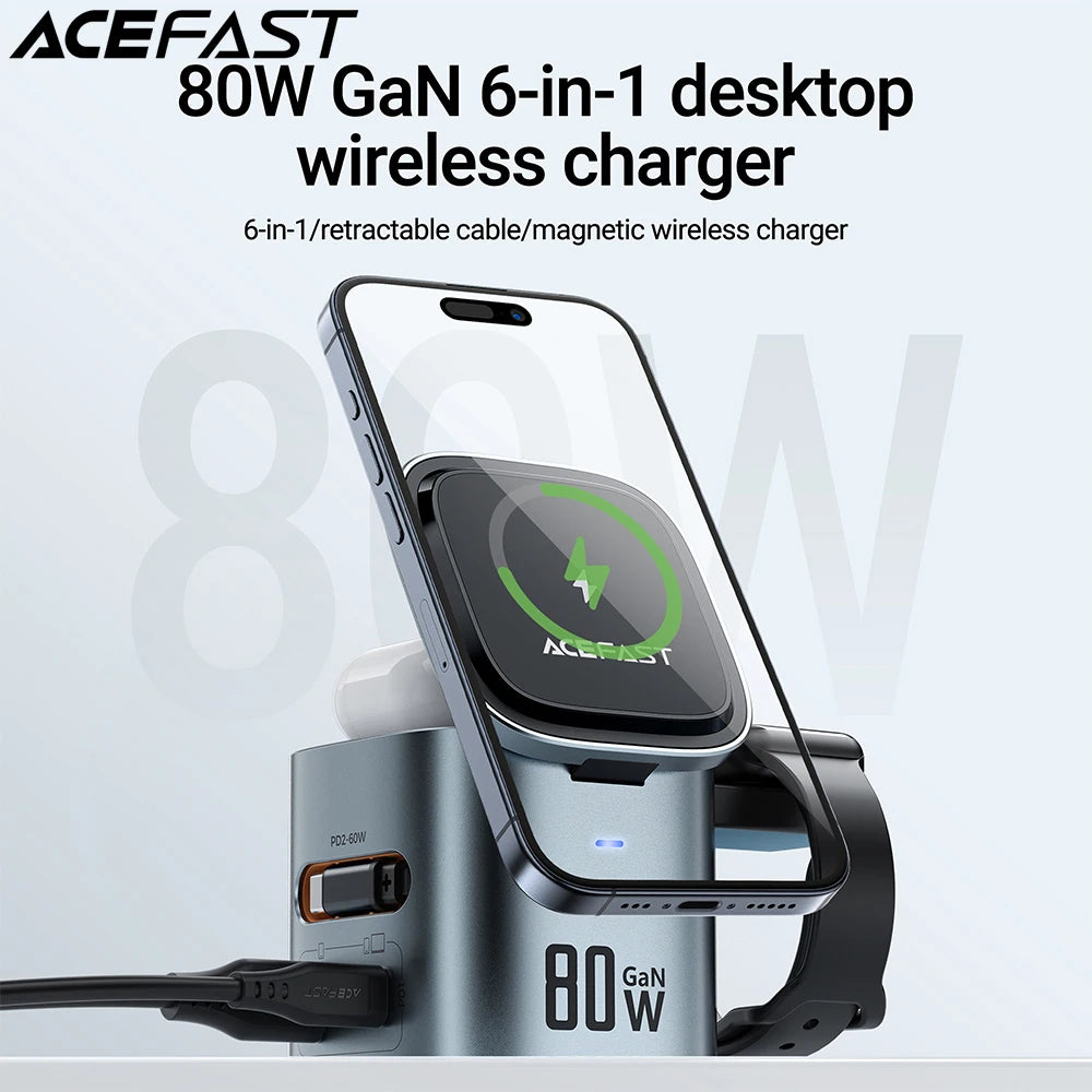 ACEFAST 6-in-1 Magnetic Wireless Charging Station – 15W & GaN PD 65W