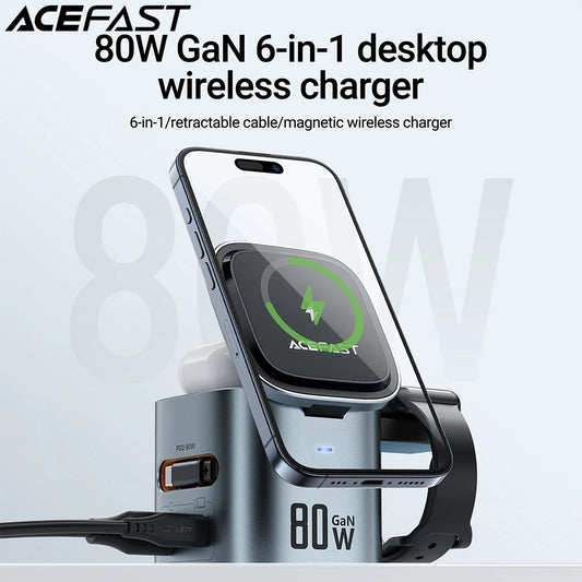 🔋 ACEFAST 6-in-1 Magnetic Wireless Charging Station – 15W & GaN PD 65W