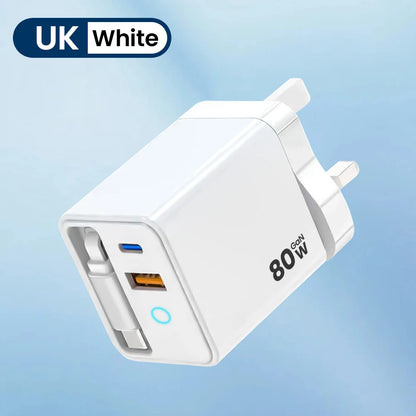 ⚡🔌 80W Super Fast Charge – Τηλεσκοπικός USB-C Φορτιστής με LED Light