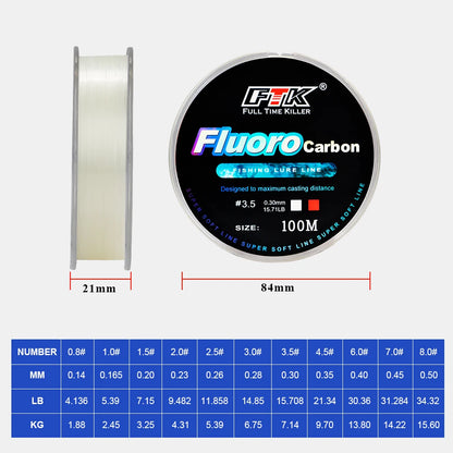 🎣✨ FTK Fluorocarbon Fishing Line 100m 🚀 (4.13–34.32LB – Super Soft)