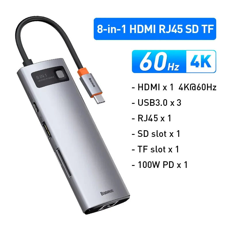 Baseus StarJoy 8-Port USB-C Hub – 4K@60Hz | Ethernet | PD 100W