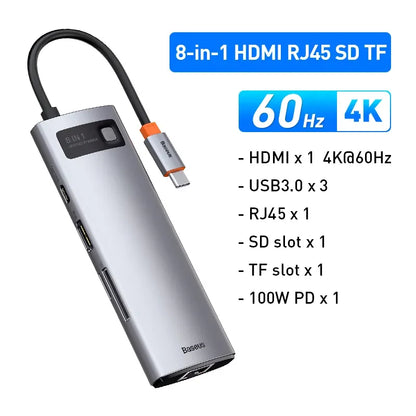 Baseus StarJoy 8-Port USB-C Hub – 4K@60Hz | Ethernet | PD 100W