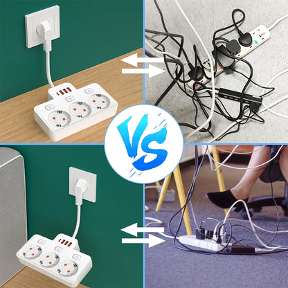 EU Power Strip 🔌 | Wall-Mount Socket ⚡ | USB Charging + Switches 🔋 | Network Filter & Adapter ✅