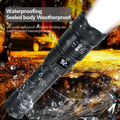 🔦 9900LM Powerful LED Flashlight – Επαναφορτιζόμενος Φακός με Zoom & Ένδειξη Μπαταρίας (USB Type-C)