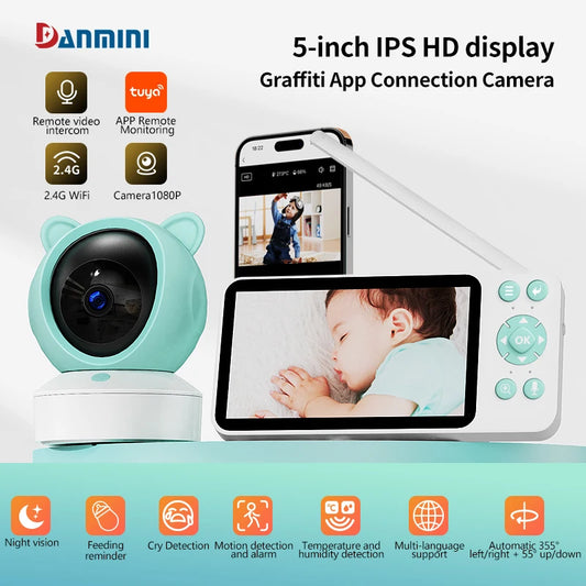 🍼📹 Danmini 2.4G 5” Baby Monitor με Tuya App & 1080P Κάμερα Η απόλυτη λύση για γονείς που θέλουν ασφάλεια, ηρεμία & άμεση επικοινωνία με το μωρό τους 💖