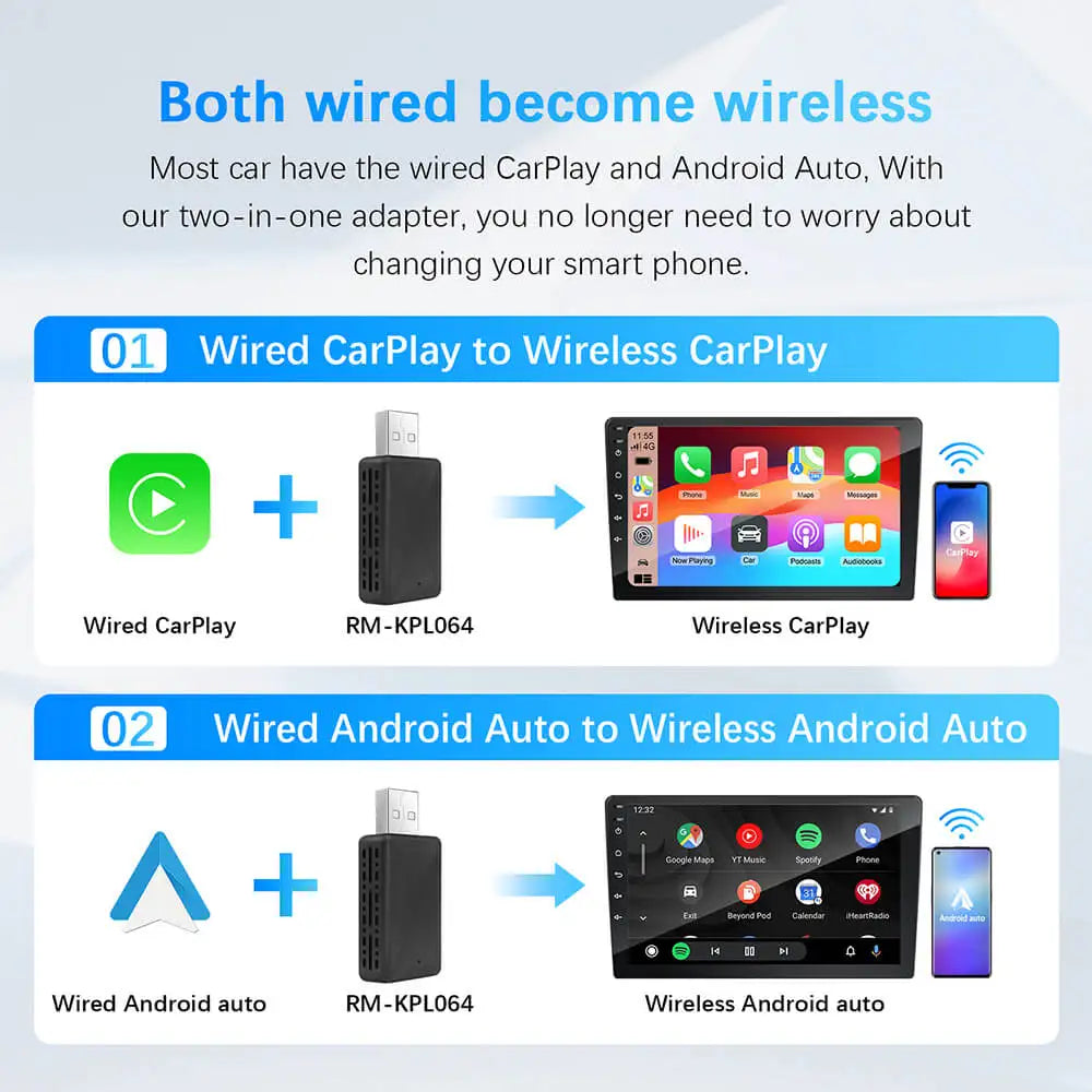 🚗 2-in-1 Wireless CarPlay & Android Auto Adapter | Smart Mini BT + WiFi USB Dongle | Plug & Play | Universal Compatibility for OEM Cars