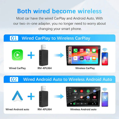 🚗 2-in-1 Wireless CarPlay & Android Auto Adapter | Smart Mini BT + WiFi USB Dongle | Plug & Play | Universal Compatibility for OEM Cars