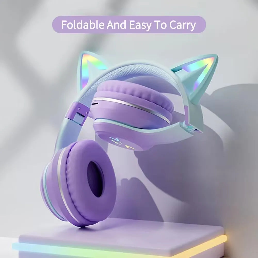 🎧 RGB Glow Cat Ear Wireless Headphones | Bluetooth 5.3 Earbuds με LED Φωτισμό & Μικρόφωνο | Ασύρματα Gaming & Sports Headphones