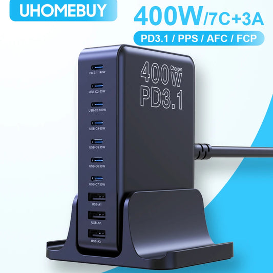 ⚡ UHOMEBUY 400W GaN Charging Station – Φορτιστής 10 Θυρών με PD3.1 & Έως 140W Single Port 🚀