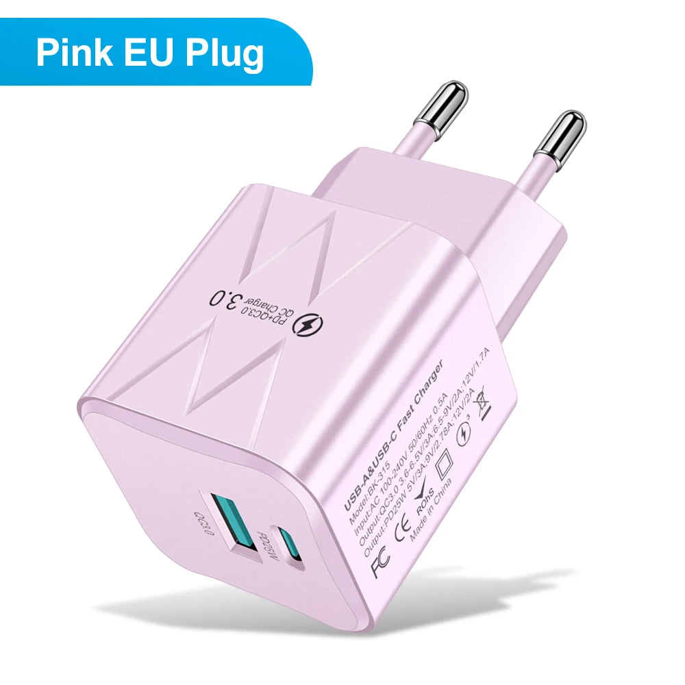 ⚡🔌 PD 25W USB-C Fast Charger 🚀📱 (2 Θύρες – USB-A + USB-C)