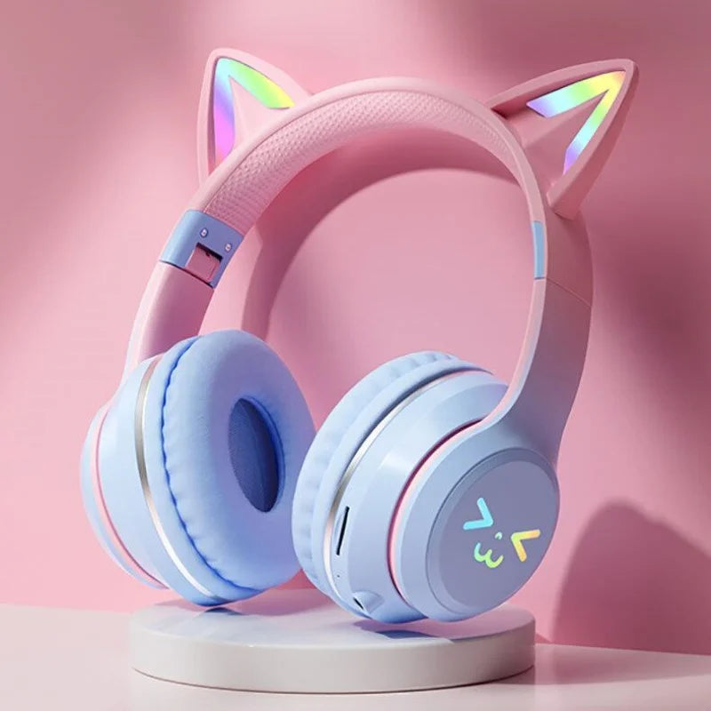 🎧 Ασύρματα Ακουστικά Cat Ear RGB – LS Original Bluetooth 5.3 Headset | Με Μικρόφωνο, LED Φωτισμό & Ενσύρματη/Ασύρματη Λειτουργία